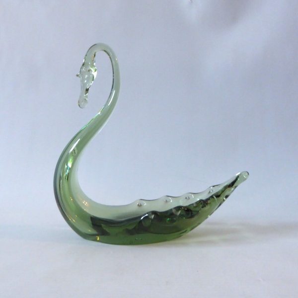 Vintage art glass swan figurine sea green 8" 20cm. 1950s midcentury trinket dish - Image 3