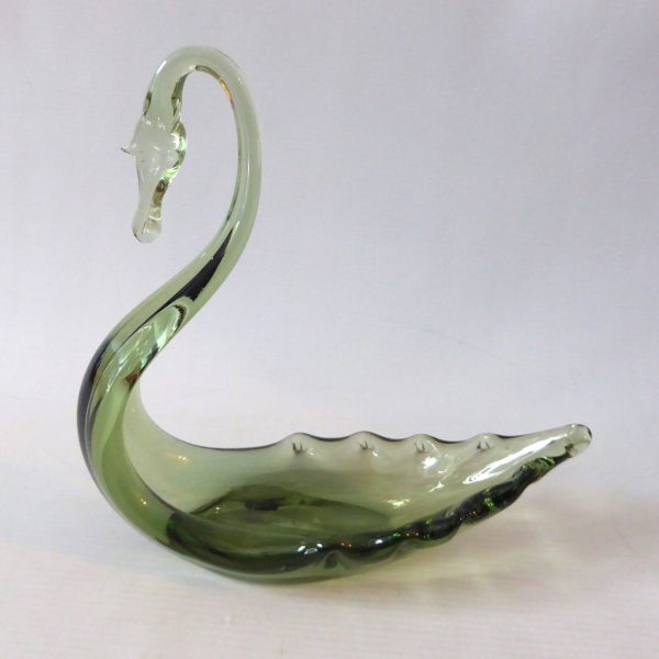 Vintage art glass swan figurine sea green 8" 20cm. 1950s midcentury trinket dish - Image 4