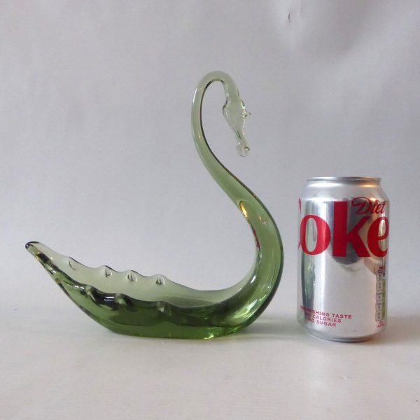 Vintage art glass swan figurine sea green 8" 20cm. 1950s midcentury trinket dish - Image 8