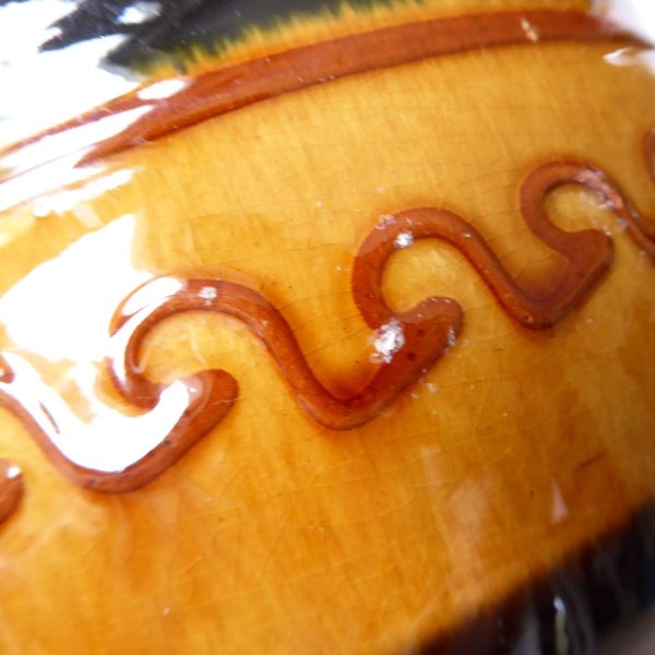 Vintage art pottery ceramic clay vase. European large round, brown ochre stripes - Image 11