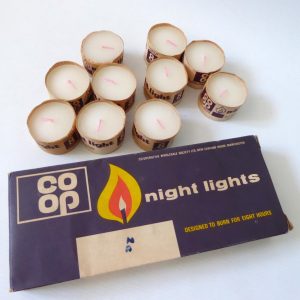 Vintage retro 1960s 1970s night light candles by Co-op, full box of 10 x 8 hours
