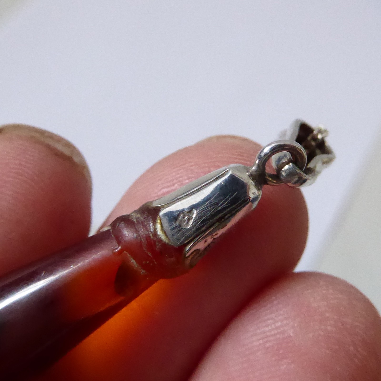 Vintage sterling silver 25 amber teardrop pendant, silver 15" necklace chain - Image 6