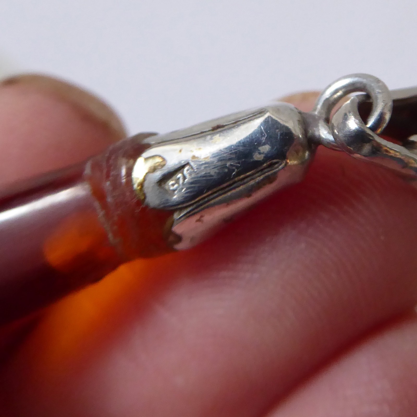 Vintage sterling silver 25 amber teardrop pendant, silver 15" necklace chain - Image 7