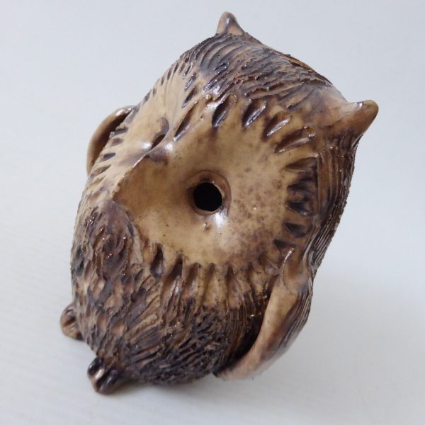 Vintage studio pottery owl. Handmade sgraffito clay figurine sculpture. 1970s - Image 12