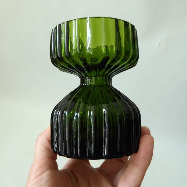 Wedgwood vintage RSW58 art glass candle holder or posy vase, green ribbed 1970s - Image 3