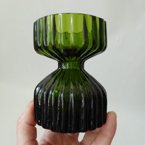 Wedgwood vintage RSW58 art glass candle holder or posy vase, green ribbed 1970s - Image 4