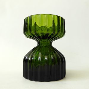 Wedgwood vintage RSW58 art glass candle holder or posy vase, green ribbed 1970s