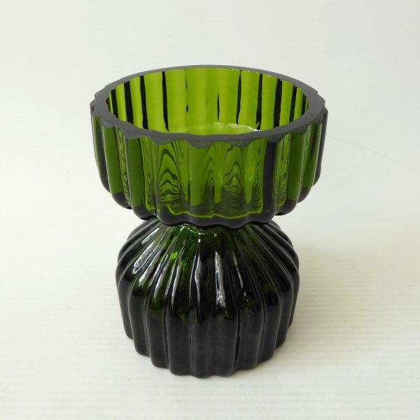 Wedgwood vintage RSW58 art glass candle holder or posy vase, green ribbed 1970s - Image 5