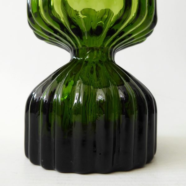 Wedgwood vintage RSW58 art glass candle holder or posy vase, green ribbed 1970s - Image 6
