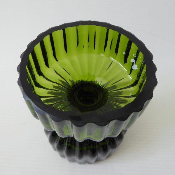 Wedgwood vintage RSW58 art glass candle holder or posy vase, green ribbed 1970s - Image 7
