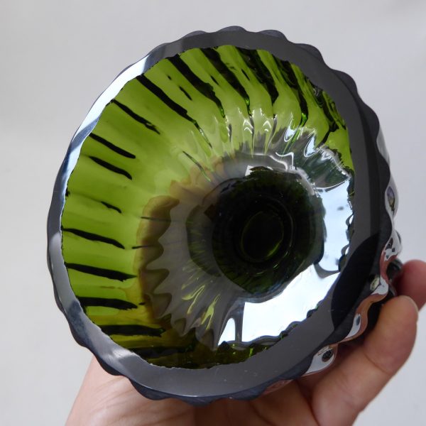 Wedgwood vintage RSW58 art glass candle holder or posy vase, green ribbed 1970s - Image 10