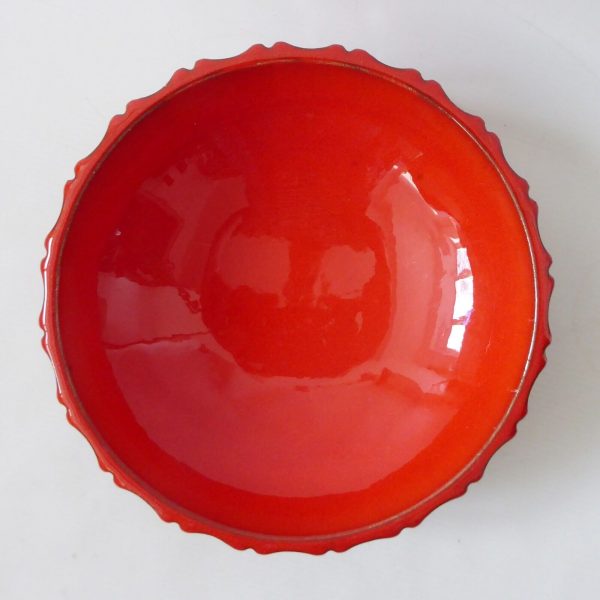 West German pottery ceramic vintage bowl, red glazed 9" round dish. 1970s/1980s - Image 4