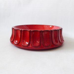 West German pottery ceramic vintage bowl, red glazed 9" round dish. 1970s/1980s