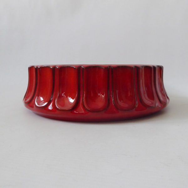 West German pottery ceramic vintage bowl, red glazed 9" round dish. 1970s/1980s - Image 5
