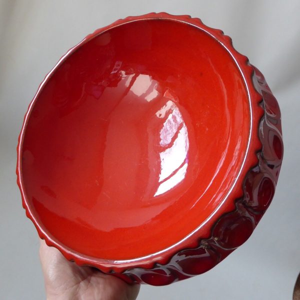 West German pottery ceramic vintage bowl, red glazed 9" round dish. 1970s/1980s - Image 10