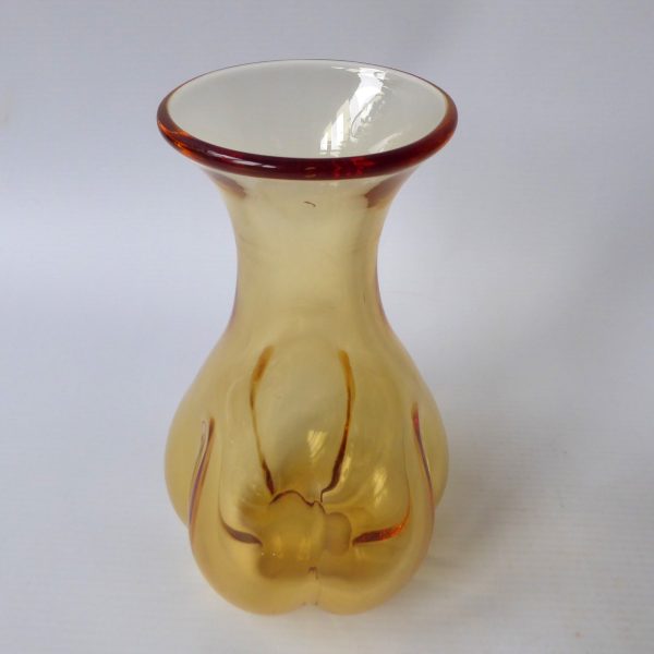 Whitefriars 9859 Gold FLC full lead crystal lobed art glass vase c1980, 6.5" vtg - Image 4