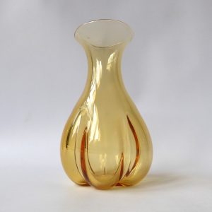 Whitefriars 9859 Gold FLC full lead crystal lobed art glass vase c1980, 6.5" vtg