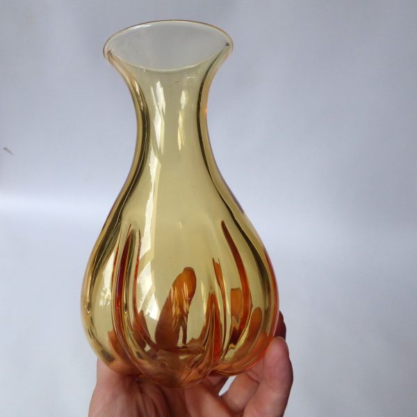 Whitefriars 9859 Gold FLC full lead crystal lobed art glass vase c1980, 6.5" vtg - Image 6
