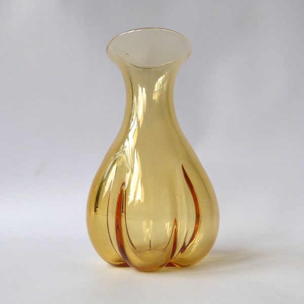Whitefriars 9859 Gold FLC full lead crystal lobed art glass vase c1980, 6.5" vtg