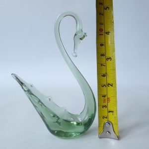 Whitefriars art glass miniature swan figurine sea green. 1950s midcentury figure