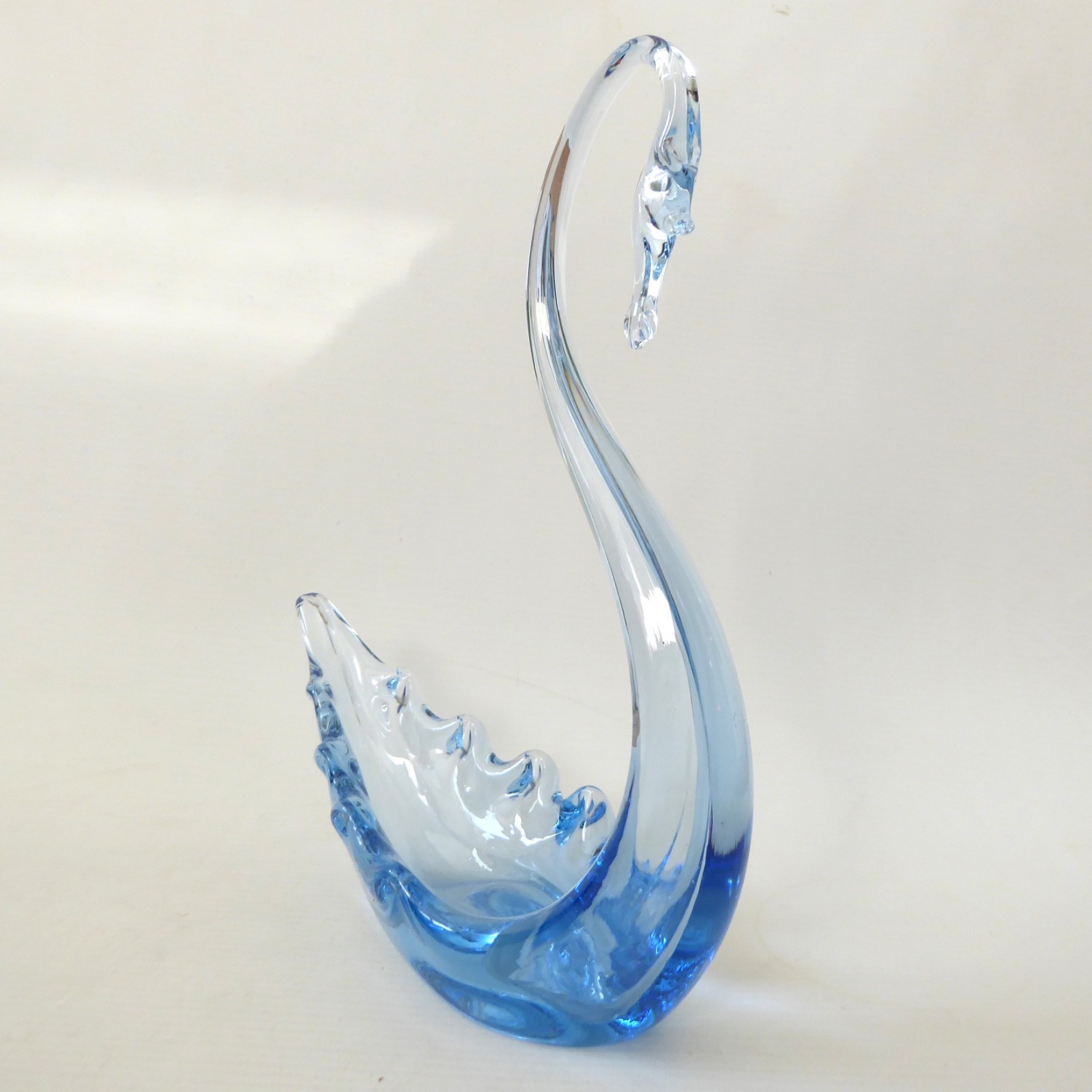 Whitefriars art glass swan figurine Sapphire blue 8". 1950s vintage dish bowl - Image 5