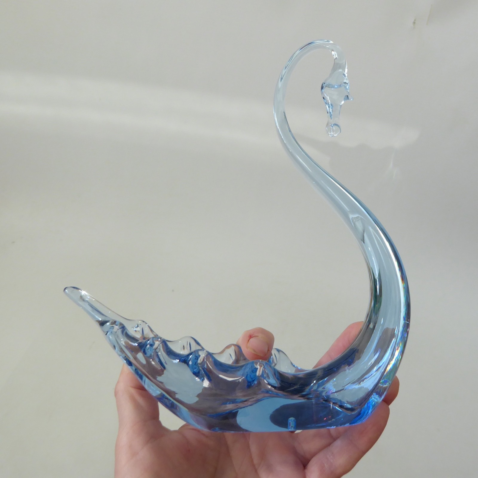 Whitefriars art glass swan figurine Sapphire blue 8". 1950s vintage dish bowl - Image 9