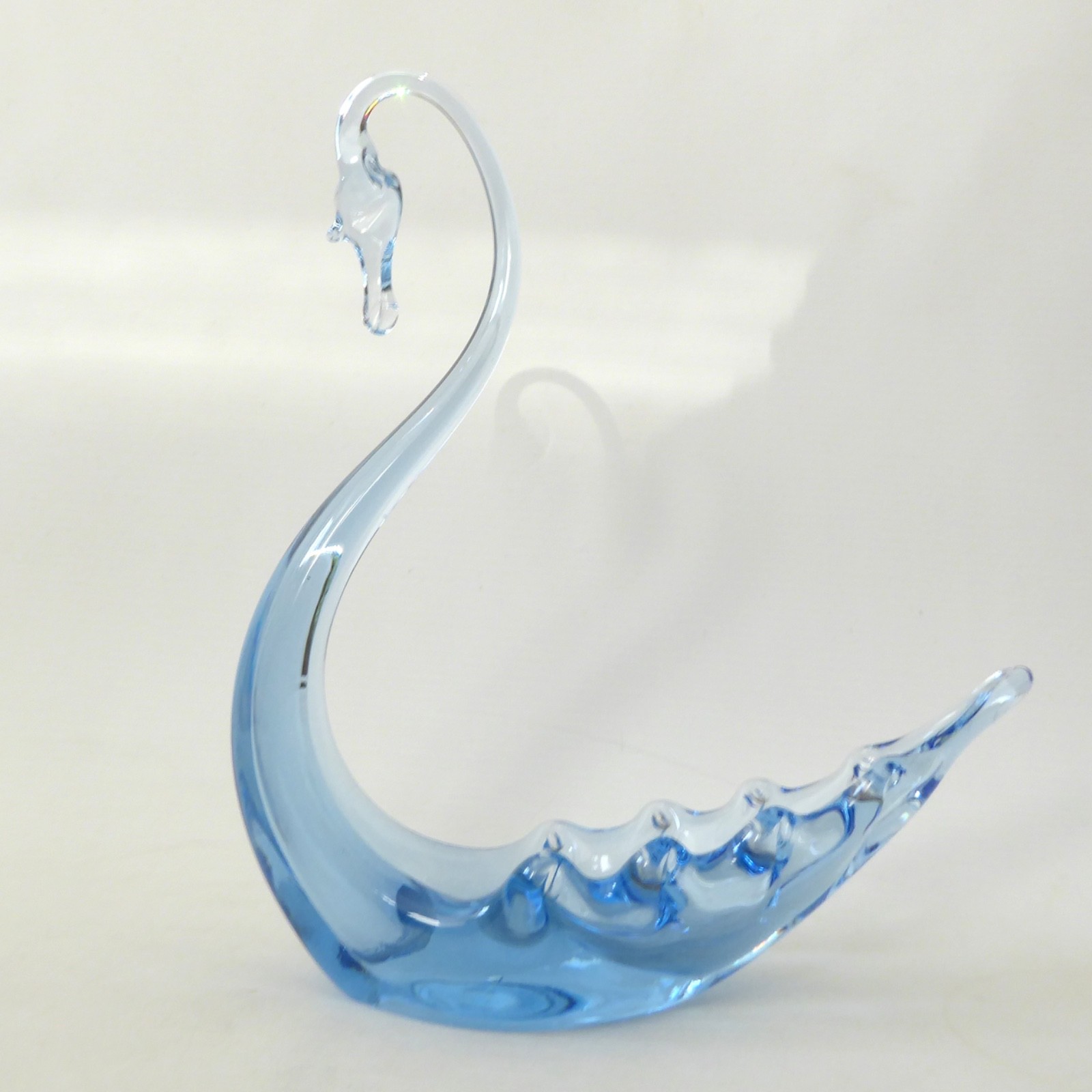 Whitefriars art glass swan figurine Sapphire blue 8". 1950s vintage dish bowl