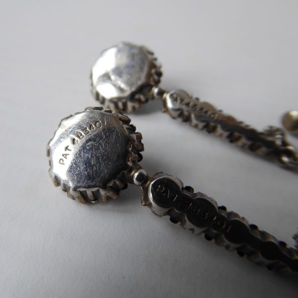 1930s Art Deco diamante paste + silver + blue drop earrings, Pat. 483401. 1937 - Image 11