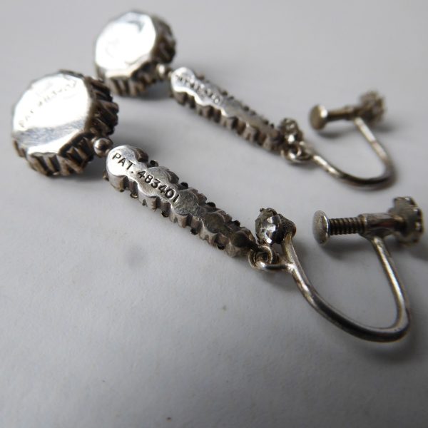 1930s Art Deco diamante paste + silver + blue drop earrings, Pat. 483401. 1937 - Image 12