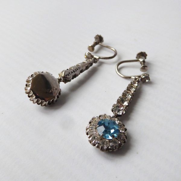 1930s Art Deco diamante paste + silver + blue drop earrings, Pat. 483401. 1937 - Image 7