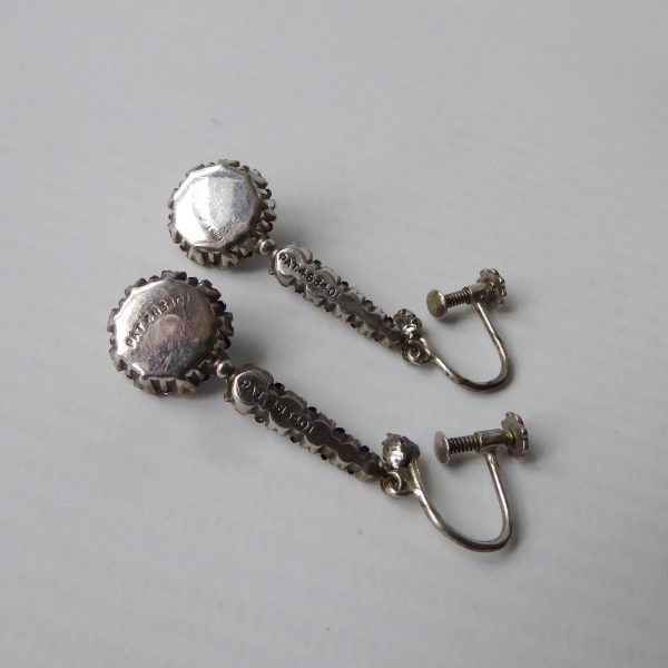 1930s Art Deco diamante paste + silver + blue drop earrings, Pat. 483401. 1937 - Image 10