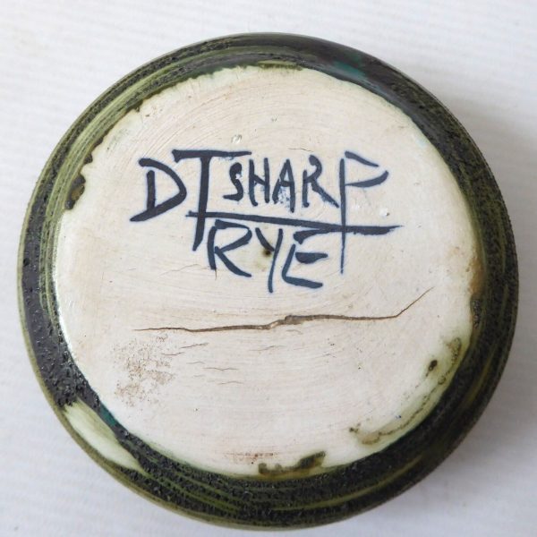 1970s David T Sharp Rye Studio Pottery small bowl, teal blue + green/brown art - Image 11