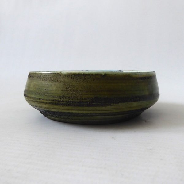 1970s David T Sharp Rye Studio Pottery small bowl, teal blue + green/brown art - Image 7
