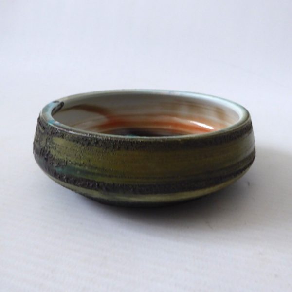 1970s David T Sharp Rye Studio Pottery small bowl, teal blue + green/brown art - Image 8
