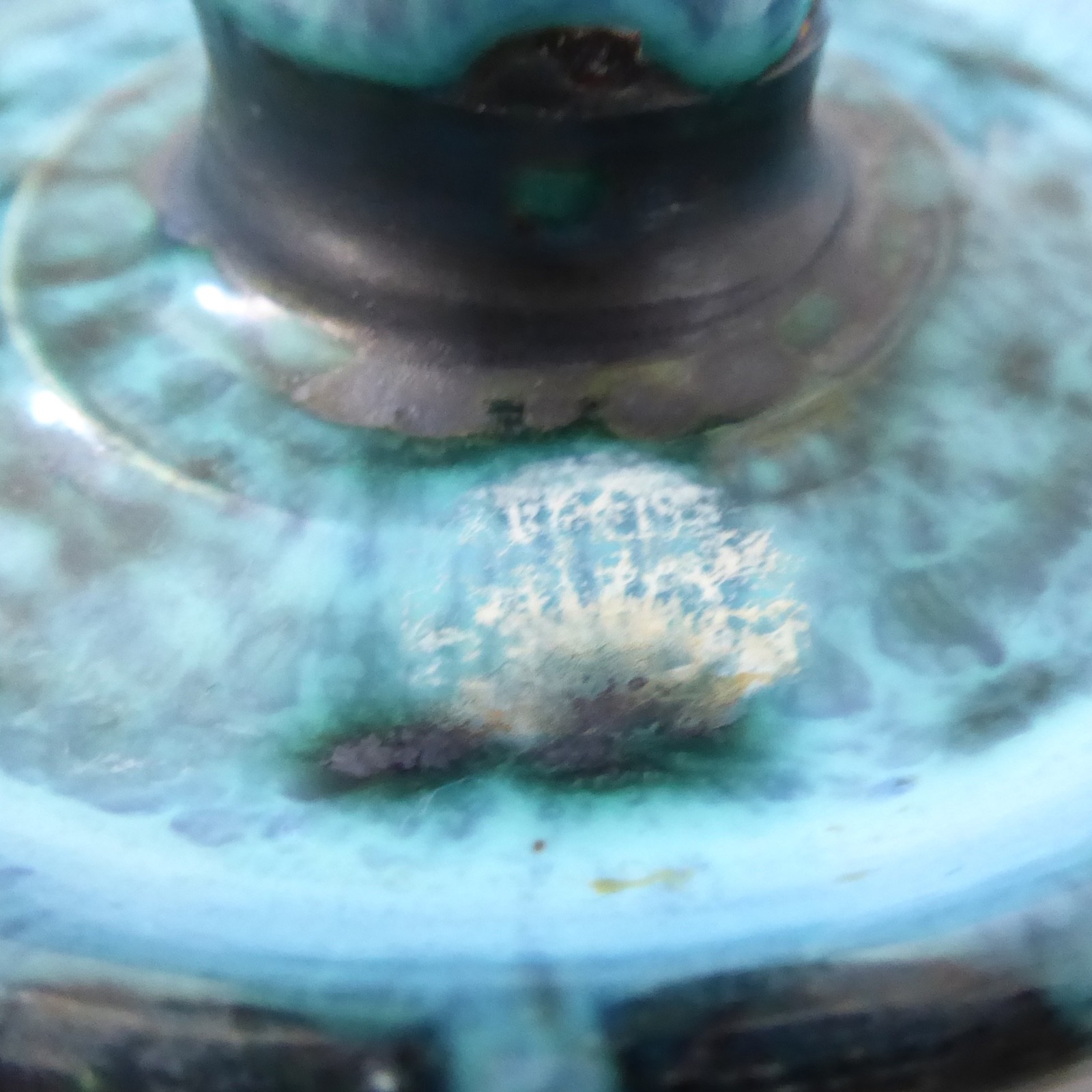 1970s David T Sharp Rye studio pottery egg cup saucer, teal blue + black art - Image 18