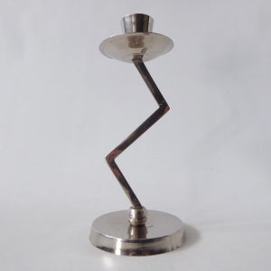 1980s/90s Post-modernist chrome zig zag candle holder candlestick, Memphis retro