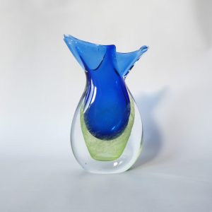 Adam Jablonski Poland signed vintage 1960s big art glass vase winged like Murano