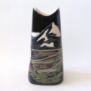 Arol Halden Norway vintage pottery ceramic vase, black signed 129/EB, painted