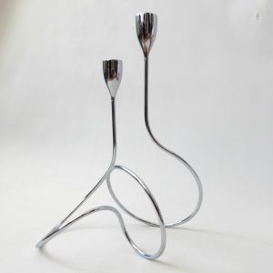 Black + Blum shiny chrome Loop candlestick, candelabra 2 x dinner candle holder