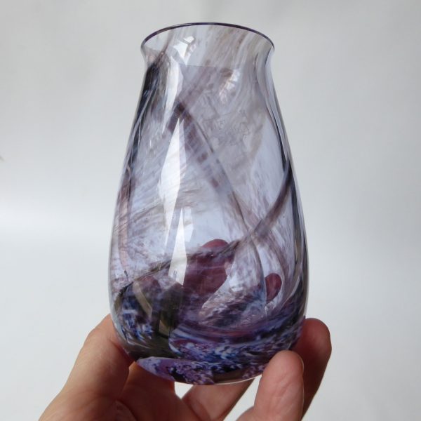Caithness Rondo vintage art glass vase, dark purple lilac swirls. 1990s Scottish - Image 11