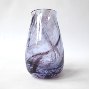 Caithness Rondo vintage art glass vase, dark purple lilac swirls. 1990s Scottish
