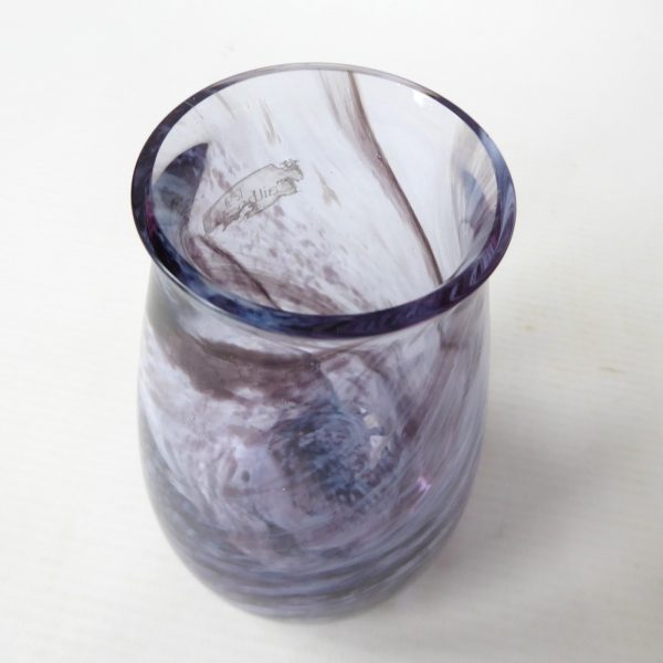 Caithness Rondo vintage art glass vase, dark purple lilac swirls. 1990s Scottish - Image 6