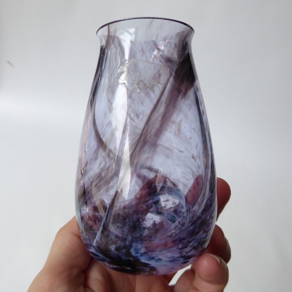 Caithness Rondo vintage art glass vase, dark purple lilac swirls. 1990s Scottish - Image 8
