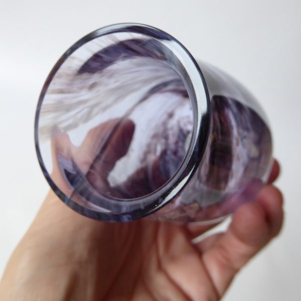 Caithness Rondo vintage art glass vase, dark purple lilac swirls. 1990s Scottish - Image 10