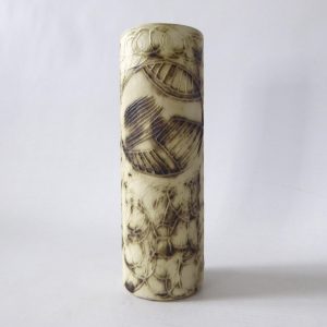 Carn Pottery cylinder vase vintage, John Beusmans. Green/brown, 1970s retro pot