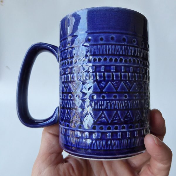Celtic Ceramics Republic of Ireland vintage blue ceramic mug geometric impressed - Image 7