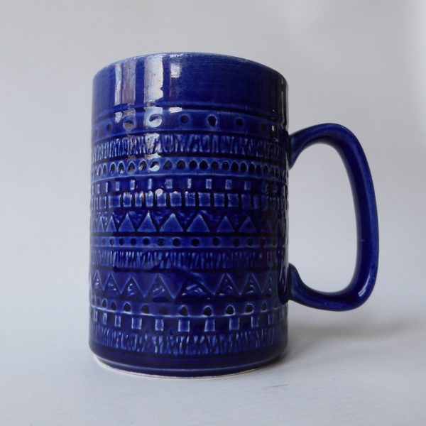 Celtic Ceramics Republic of Ireland vintage blue ceramic mug geometric impressed