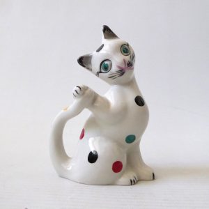 Ceramic polkadot cat figurine spotty dotty, vintage 1950s, Weetman Giftware G100