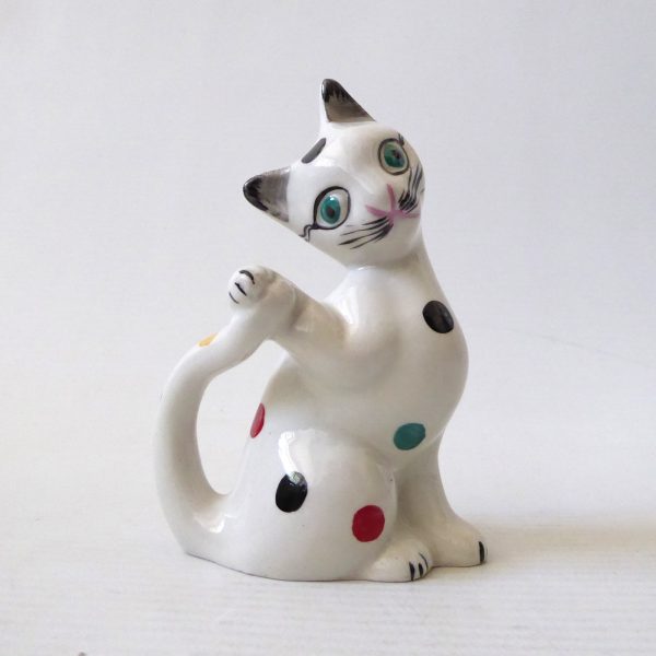 Ceramic polkadot cat figurine spotty dotty, vintage 1950s, Weetman Giftware G100