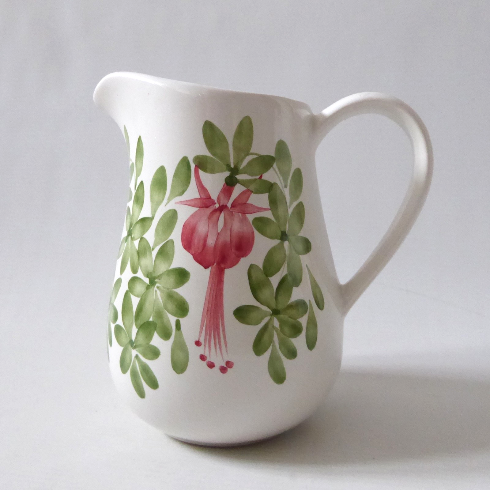 Cinque Ports Pottery the Monastery Rye, ceramic Fuchsia leaf jug pitcher vintage